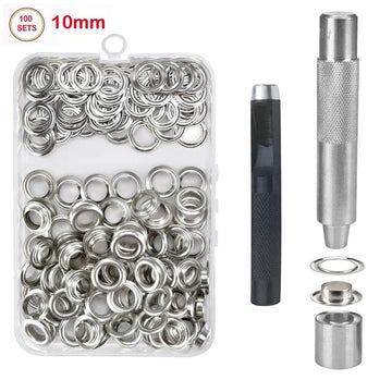 100 Pcs Grommet Eyelets Set Grommet Repair Kits for Tarpaulin Canvas Covers Silver