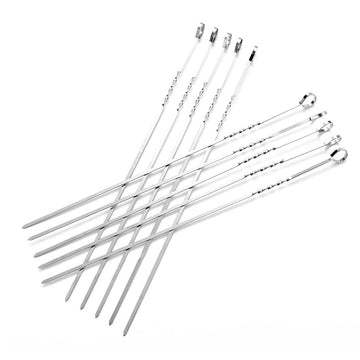 10Pcs BBQ Kebab Meat Skewers Barbecue Hook for Chicken Vegetable Meat Stainless Steel Silver 38.5cm Length