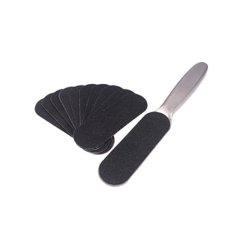 Pedicure Foot File, Stainless Steel Scrubber with 10 Foot File Replacement Pads Foot File Refills Callus Remover Black