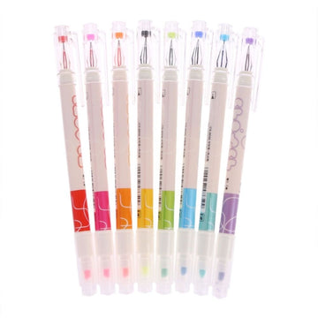 8 Pack Highlighter Pen Gel Ink Pen Double Head 0.5mm Nib for Writing Drawing Plastic