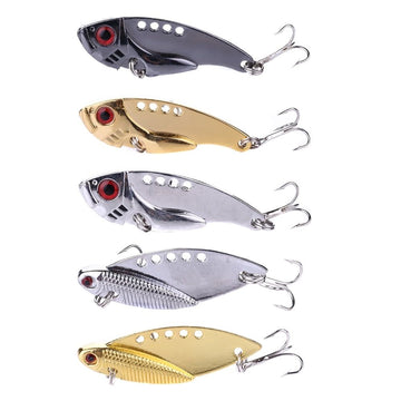 5Pcs Spoon Shaped Finshing Bass Lures with Box Metal Biomimetic Fishing Lures Treble Hooks Fishing Bait