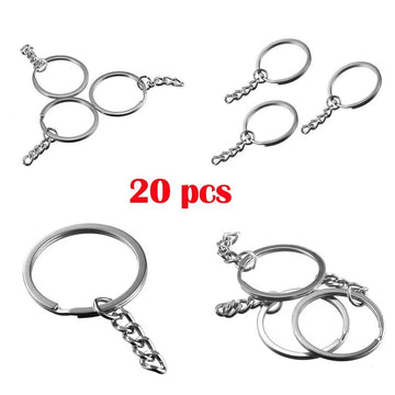 20Pcs Metal Split Rings Chain Circle Key Ring Keychain Silver