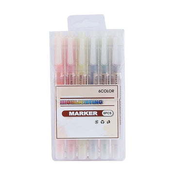 Plastic Highlighter Pens Set Dual-Ended Highlighter Narrow Tip Candy Color 6 Count