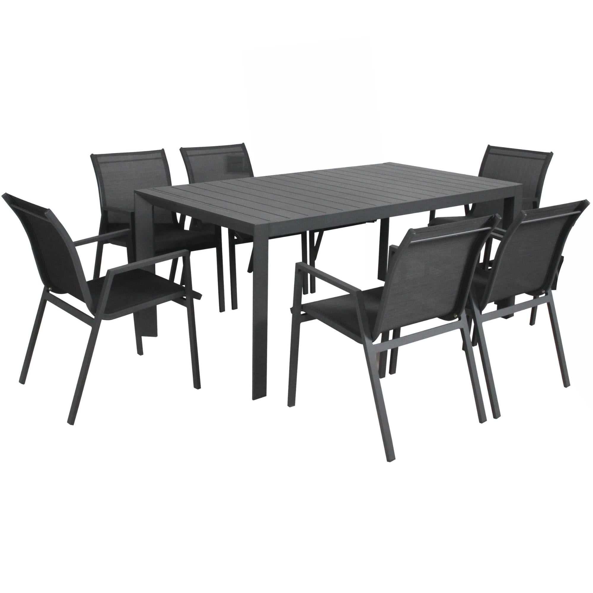 Iberia 7pc Set 178cm Aluminium Outdoor Dining Table Chair Charcoal