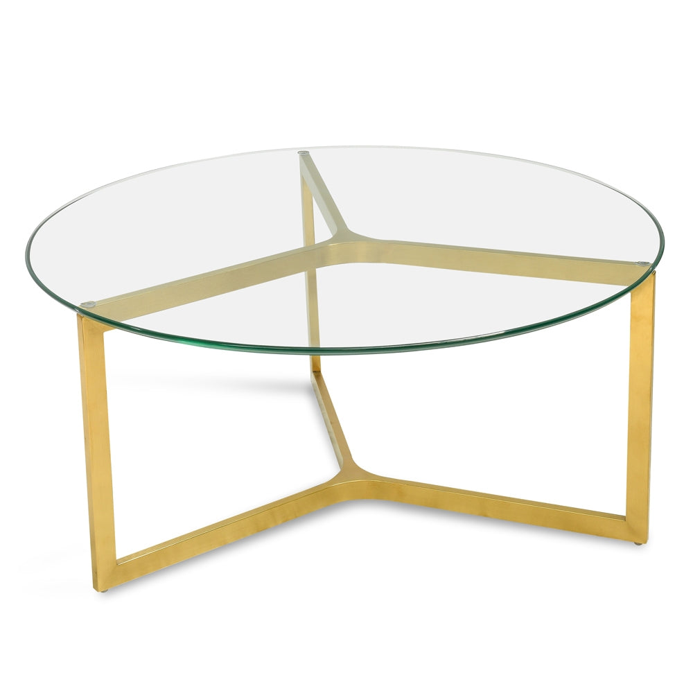 Sarah 85cm Glass Round Coffee Table - Gold Base-0