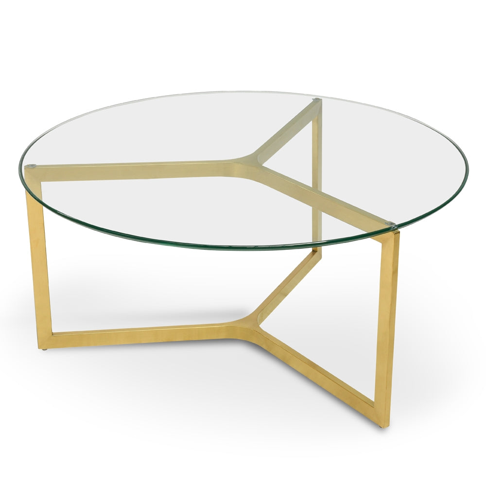Sarah 85cm Glass Round Coffee Table - Gold Base-0