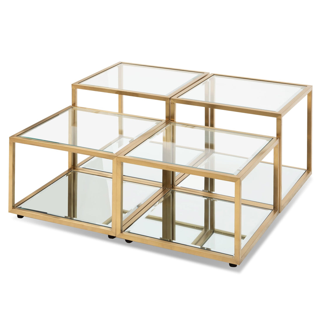 Wendy 100cm Glass Coffee Table - Brushed Gold Base (Set of 4)-0