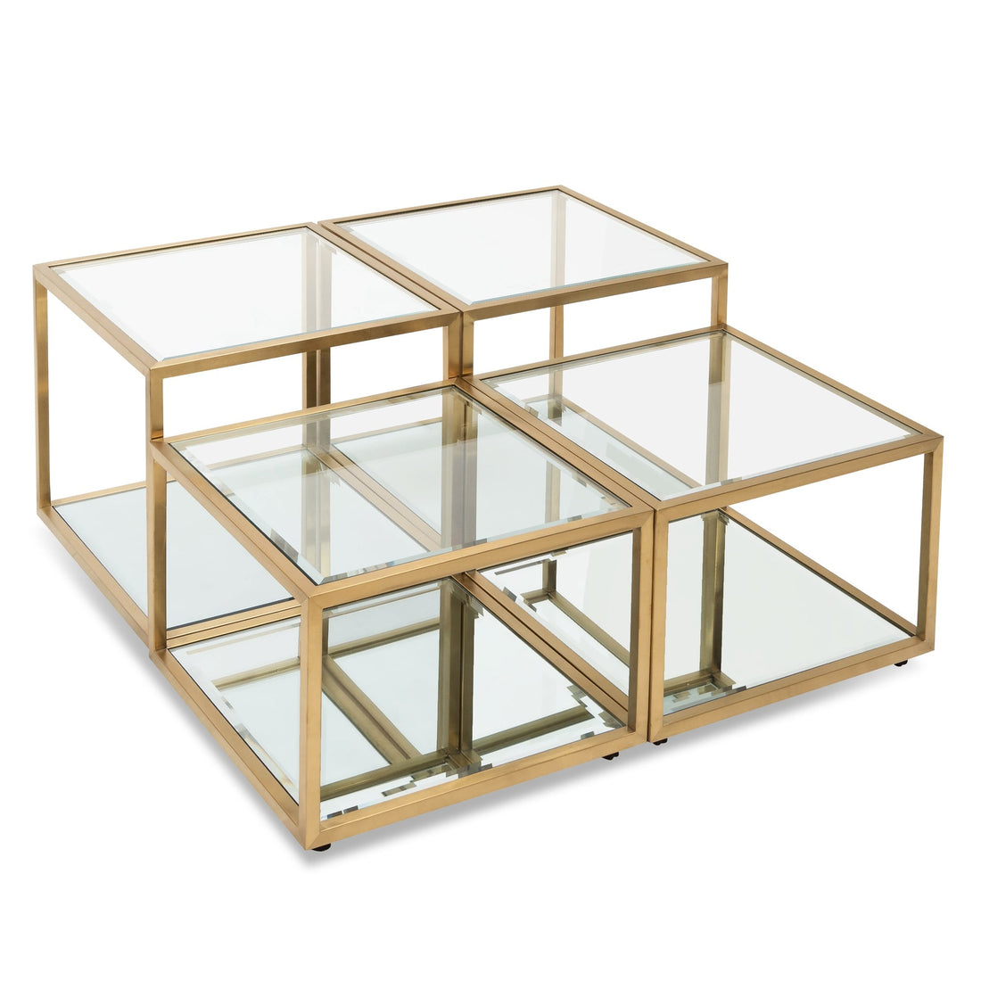 Wendy 100cm Glass Coffee Table - Brushed Gold Base (Set of 4)-0