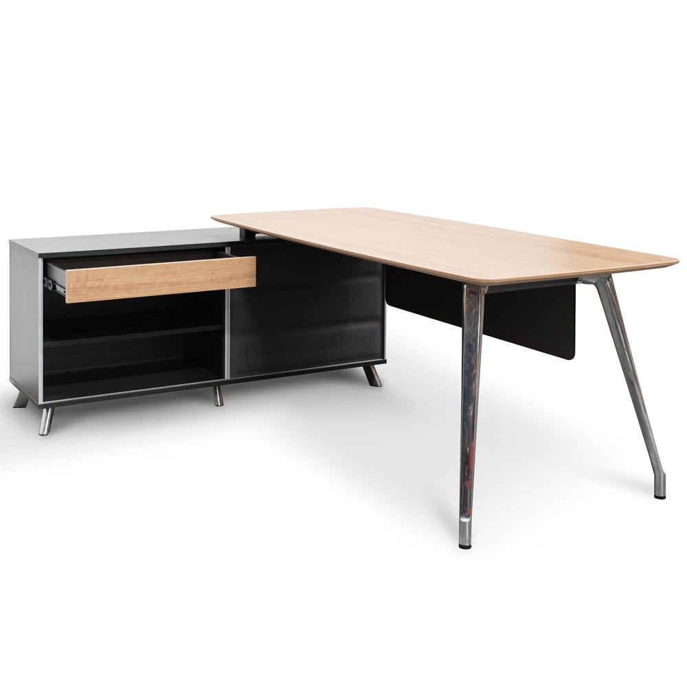 Victor 2m Left  Return Office Desk - Natural - Black-0