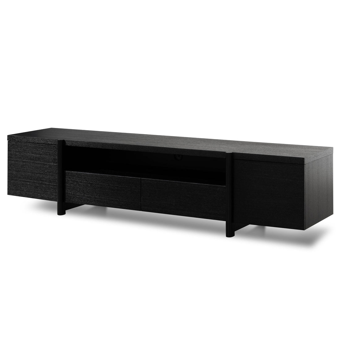 Charlie Lowline 2.1m Entertainment TV Unit - Black Oak - Timber Legs-0