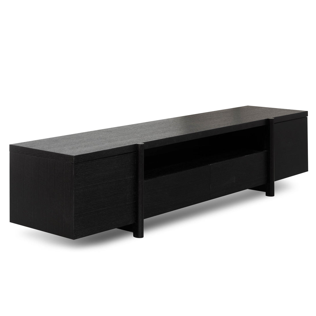 Charlie Lowline 2.1m Entertainment TV Unit - Black Oak - Timber Legs-0