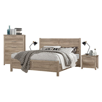 Alice 4 Pieces Bedroom Suite Natural Wood Like MDF Structure Queen Size Oak Colour Bed, Bedside Table & Tallboy