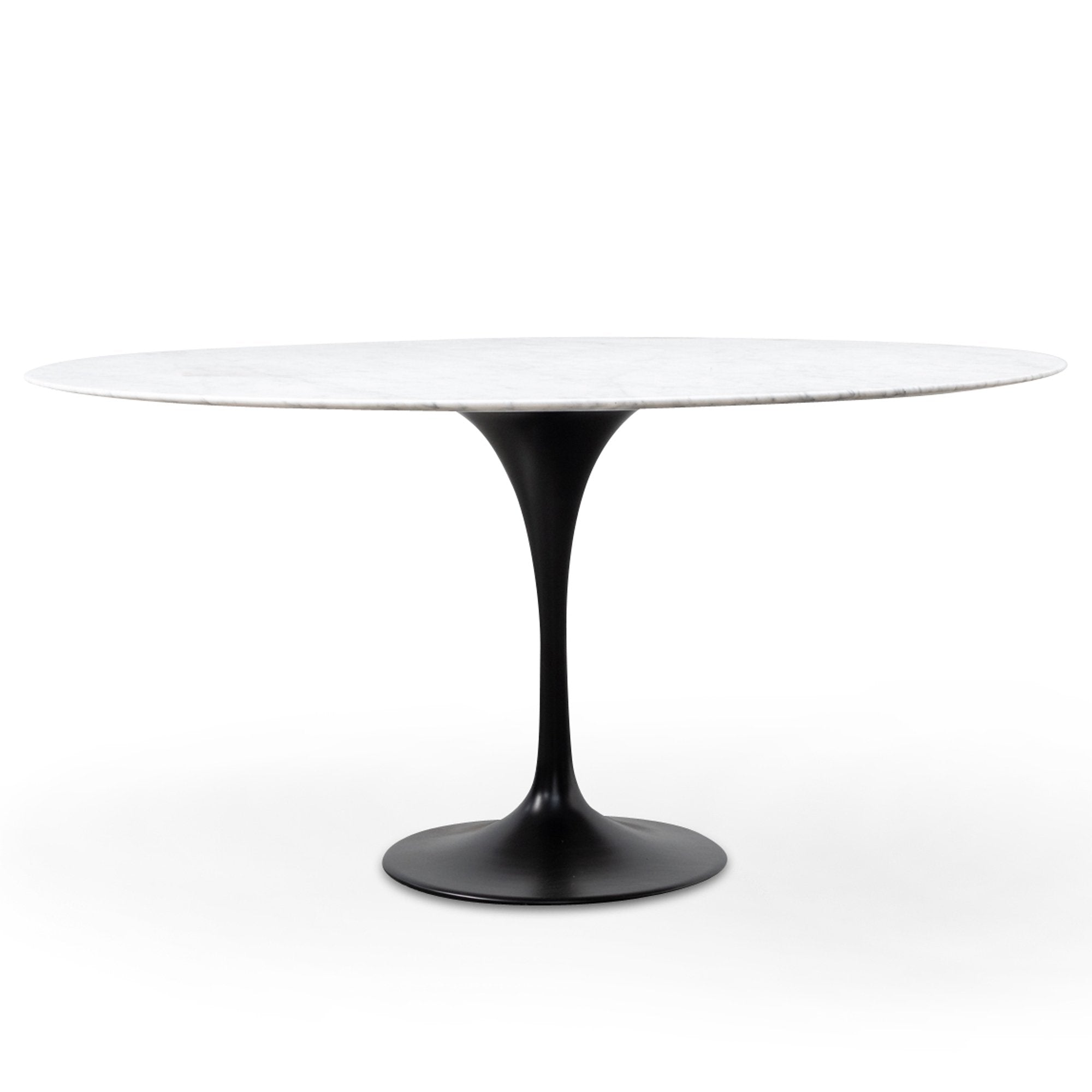 Baxter 1.5m - White Marble Round Dining Table - Black Base