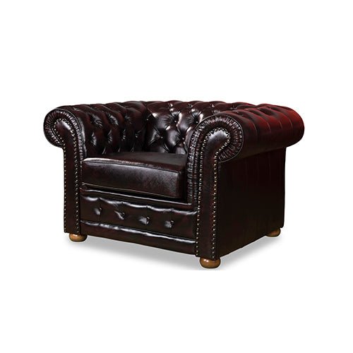 1 Seater Genuine Leather Upholstery Deep Quilting Pocket Spring Button Studding Sofa Lounge Set for Living Room Couch In Brown Colour - Shopping Planet