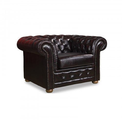 1 Seater Genuine Leather Upholstery Deep Quilting Pocket Spring Button Studding Sofa Lounge Set for Living Room Couch In Burgandy Colour - Shopping Planet