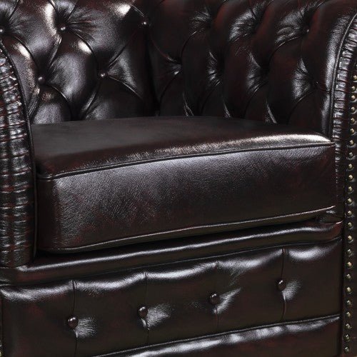 1 Seater Genuine Leather Upholstery Deep Quilting Pocket Spring Button Studding Sofa Lounge Set for Living Room Couch In Burgandy Colour - Shopping Planet