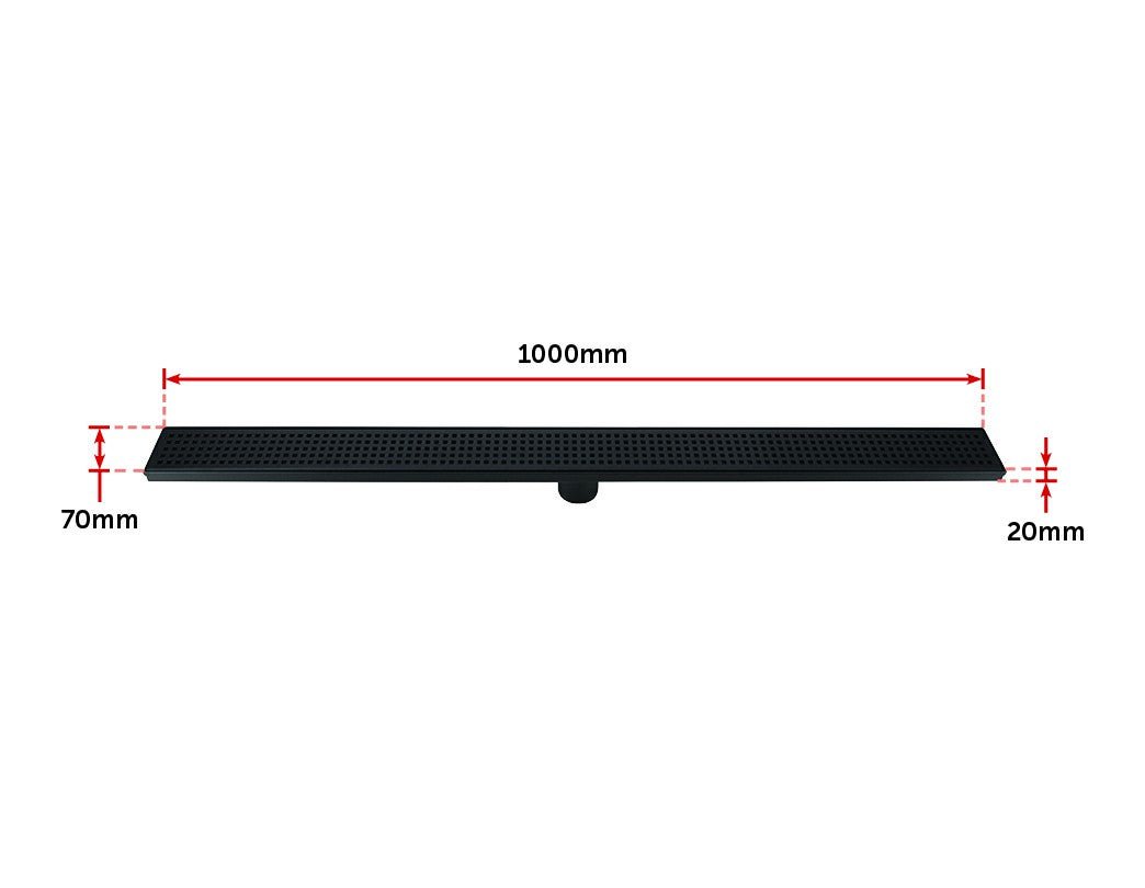 1000mm Bathroom Shower Black Grate Drain w/Centre outlet Floor Waste Square Pattern - Shopping Planet