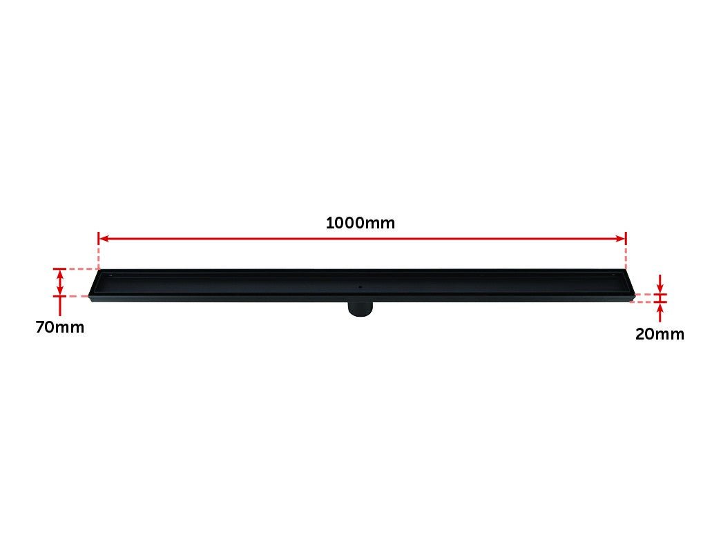 1000mm Tile Insert Bathroom Shower Black Grate Drain w/Centre outlet Floor Waste - Shopping Planet