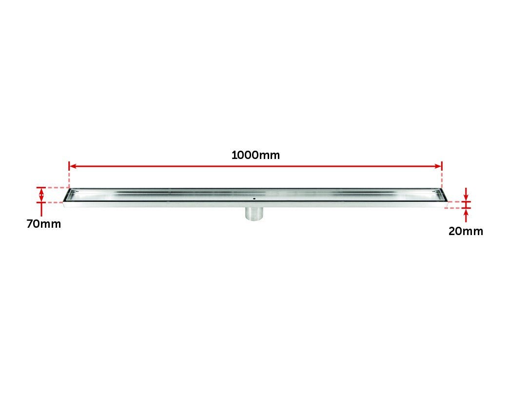 1000mm Tile Insert Bathroom Shower Stainless Steel Grate Drain w/Centre outlet Floor Waste - Shopping Planet