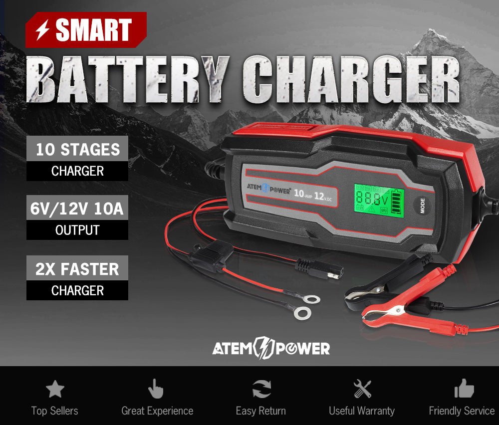 10A 6V or 12V Smart Battery Charger Trickle Automatic AGM GEL Car Truck Motorcycle - Shopping Planet