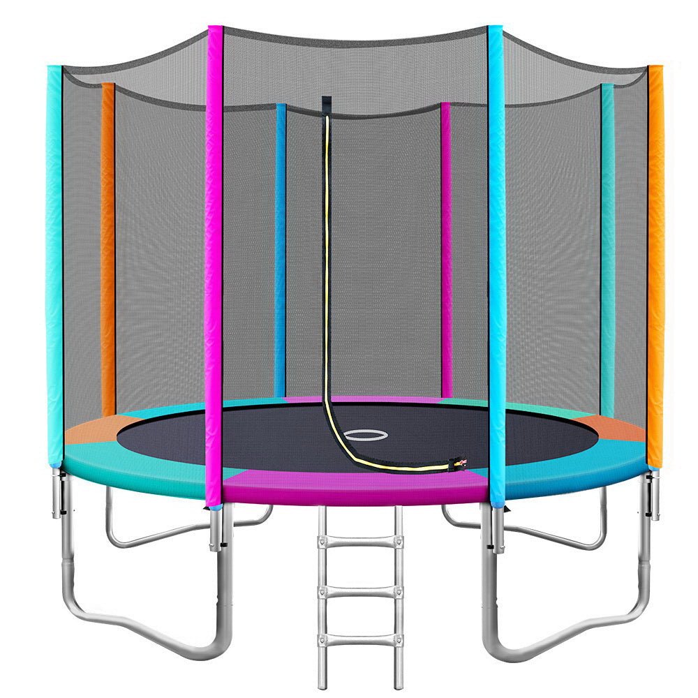 10FT Trampoline Round Trampolines Kids Safety Net Enclosure Pad Outdoor Gift Multi-coloured - Shopping Planet