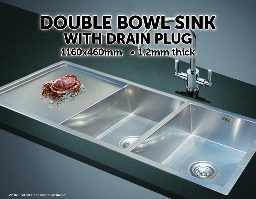 1160x460mm Handmade Stainless Steel Undermount / Topmount Kitchen Laundry Sink with Waste - Shopping Planet