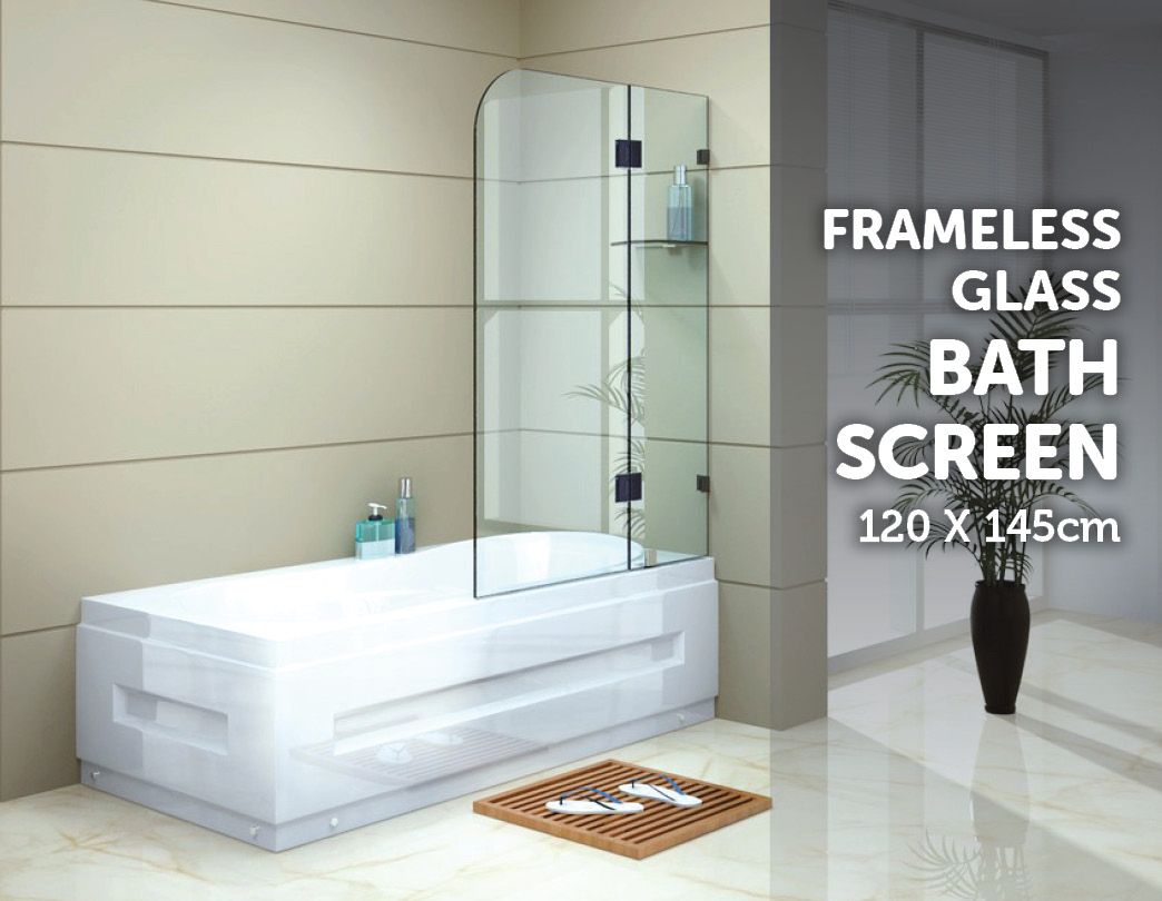 1200 x 1450mm Frameless Bath Panel 10mm Glass Shower Screen By Della Francesca - Shopping Planet