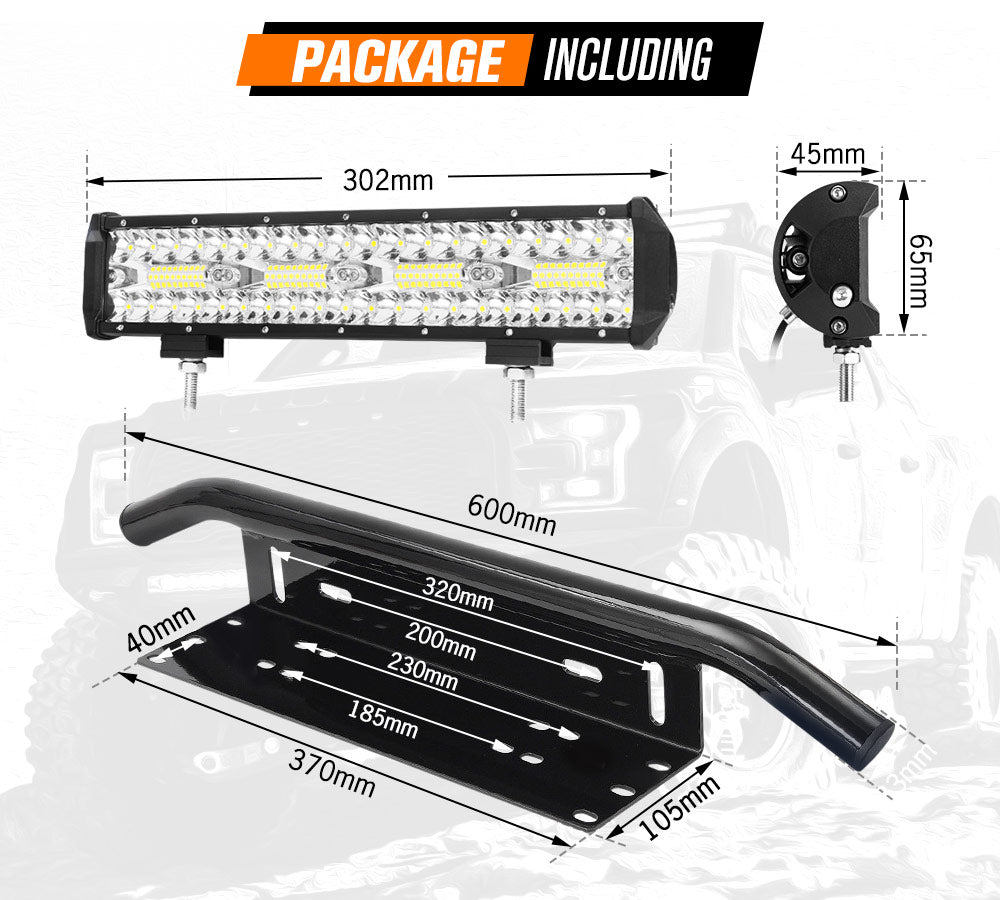 12inch Cree LED Light Bar Spot Flood Offroad 4WD with Number Plate Frame