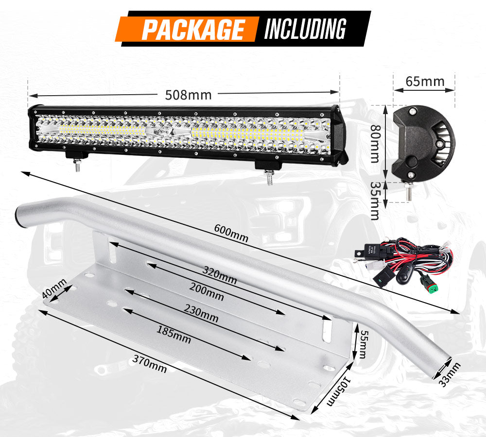 20inch Cree LED Light Bar Triple Row + Number Plate Frame w/ Wiring Loom Harness