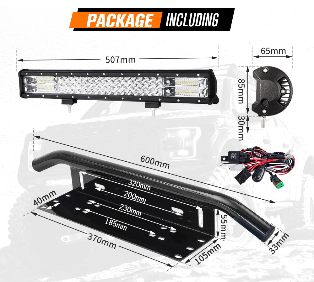 20Inch Cree Led Light Bar Combo Beam Work Driving Lamp and 23" Plate Frame 4WD