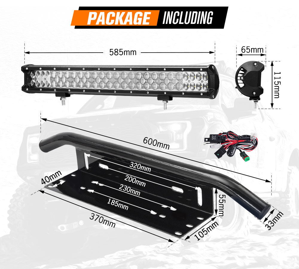 23inch Led Light Bar Spot Flood Combo + Number Plate Frame + Wiring Offroad 4WD