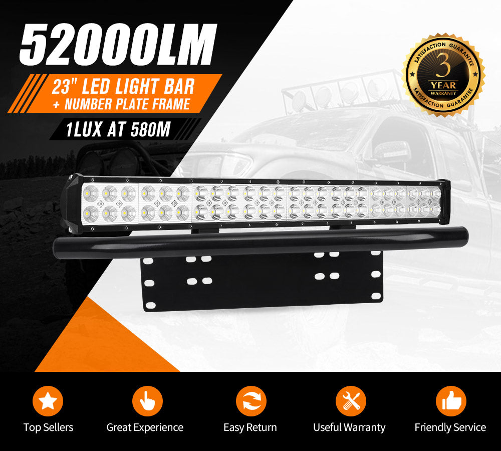 23inch Cree LED Light Bar Flood Spot Combo Offroad Driving Lamp w/ Plate Frame