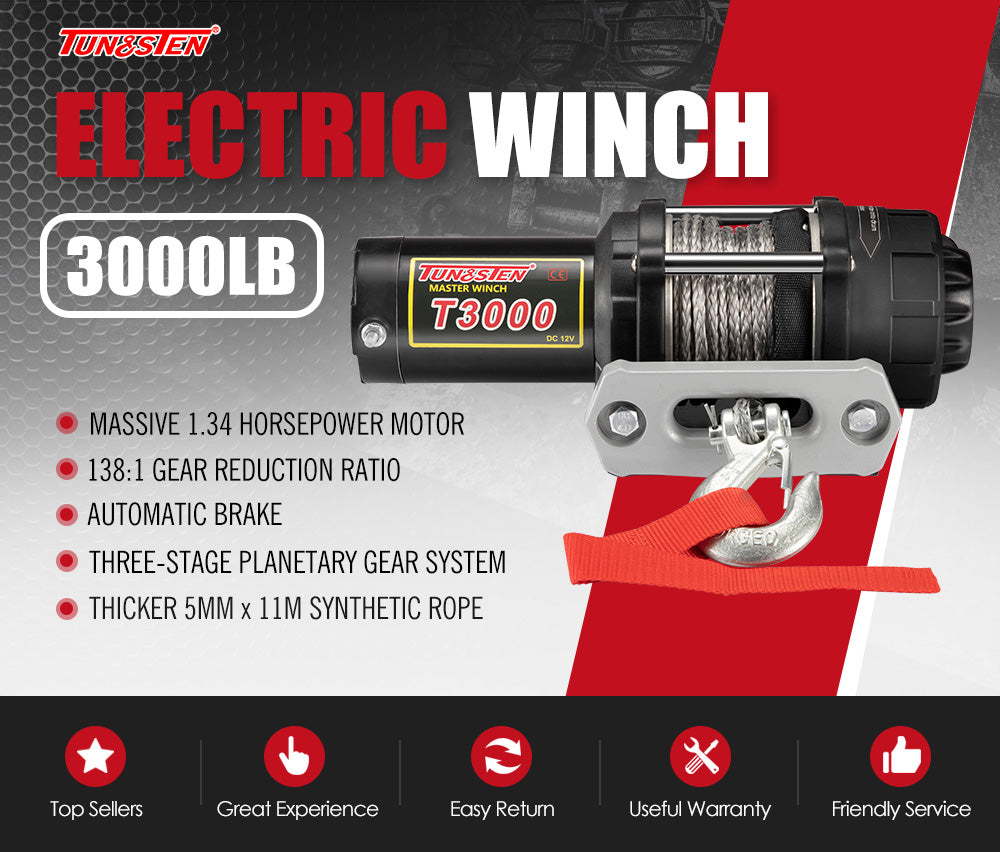 Wireless 3000LBS/1361KG 12V Electric Winch Synthetic Cable Boat ATV 4WD