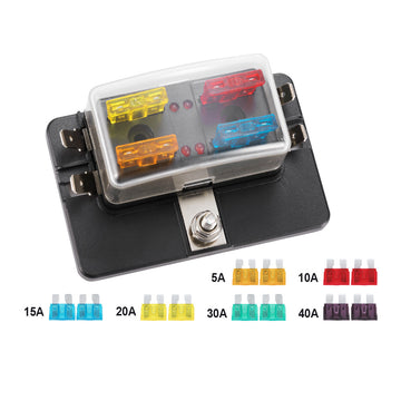 4 Way Blade Fuse Block Holder W/Led Indicator 12V 24V Car Marine