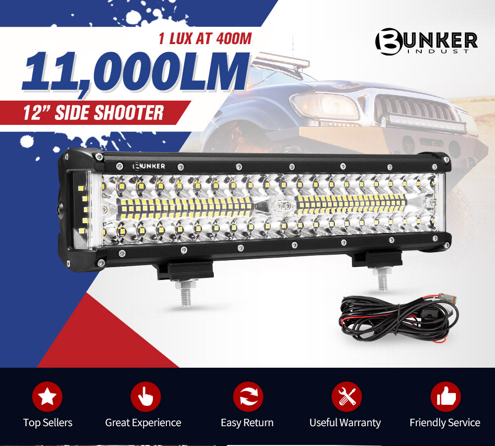 12inch CREE LED Light Bar Side Shooter Combo Beam Work Driving OffRoad 4WD