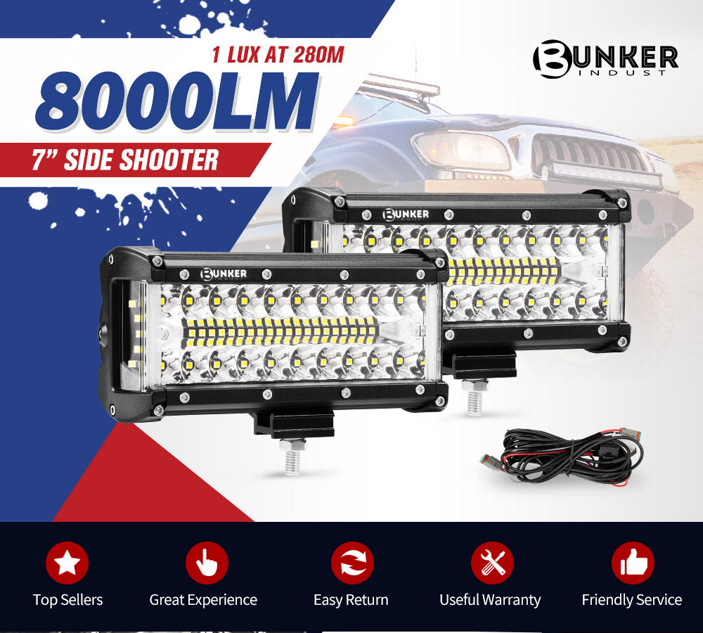 2x 7inch CREE LED Light Bar Side Shooter Pods Combo Beam Work Driving 4WD OffRoad
