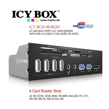 ICY BOX 5.25" Card Reader with multiport front panel (IB-863a-B)