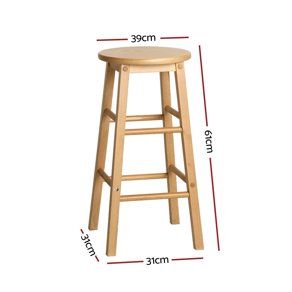 Artiss Set of 2 Beech Wood Backless Bar Stools - Natural