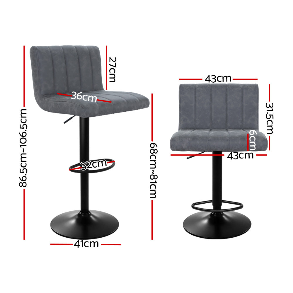 Artiss Set of 2 Bar Stools PU Leather Line Style - Grey