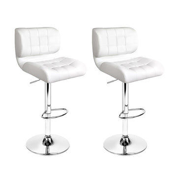 Artiss Set of 2 PU Leather Gas Lift Bar Stools - White and Chrome