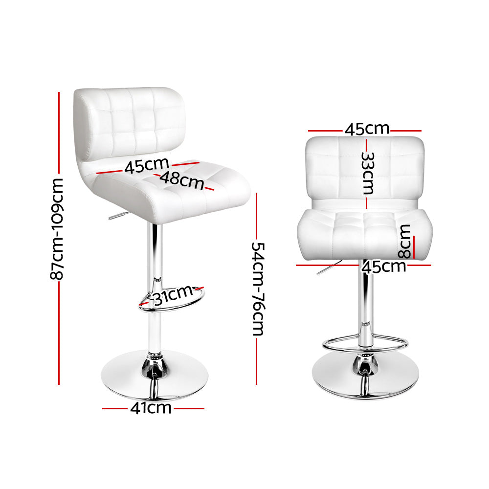 Artiss Set of 2 PU Leather Gas Lift Bar Stools - White and Chrome