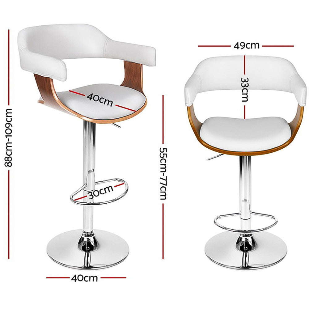 Artiss Set of 2 Wooden PU Leather Bar Stool - White and Chrome