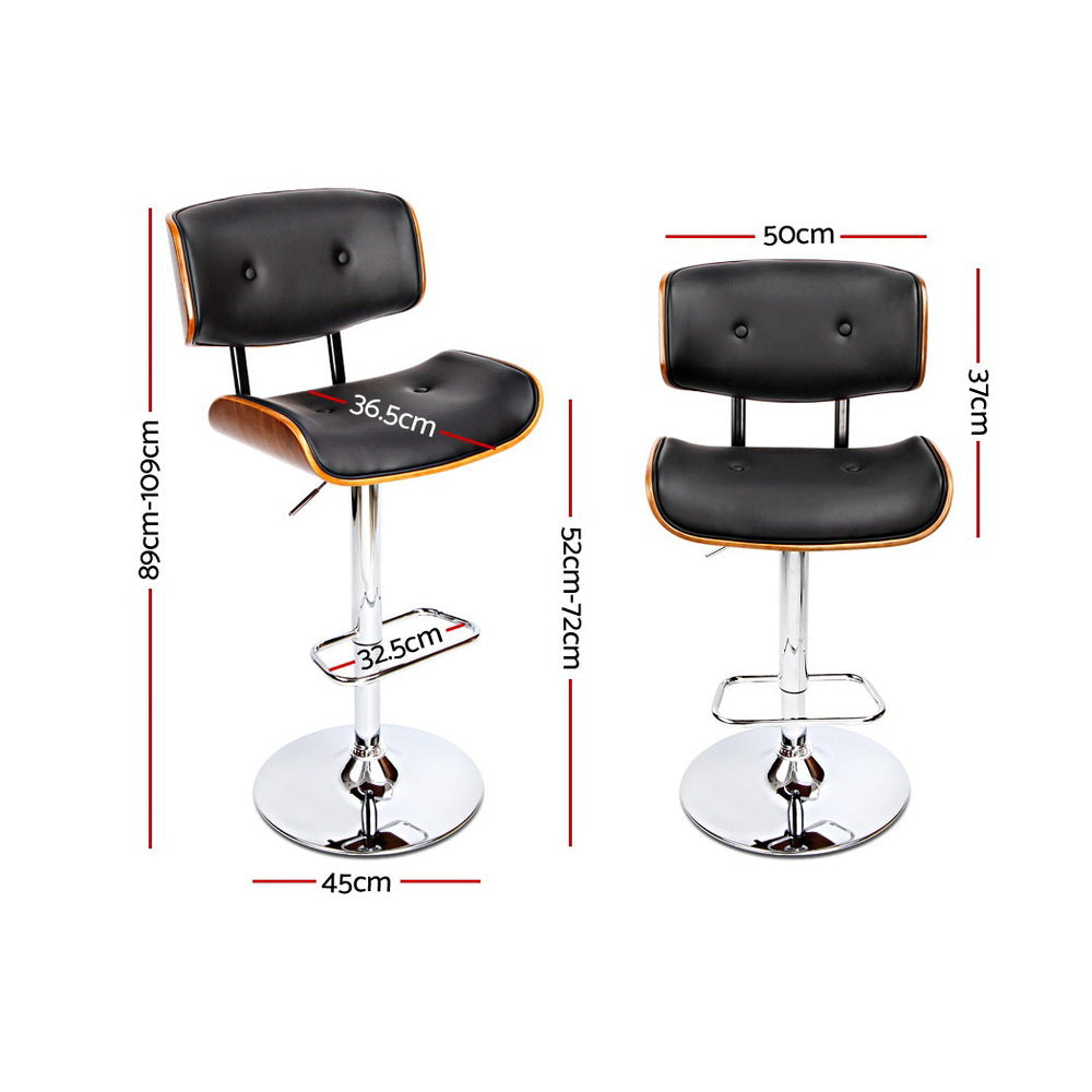 Artiss Wooden Gas Lift Bar Stool - Black and Chrome