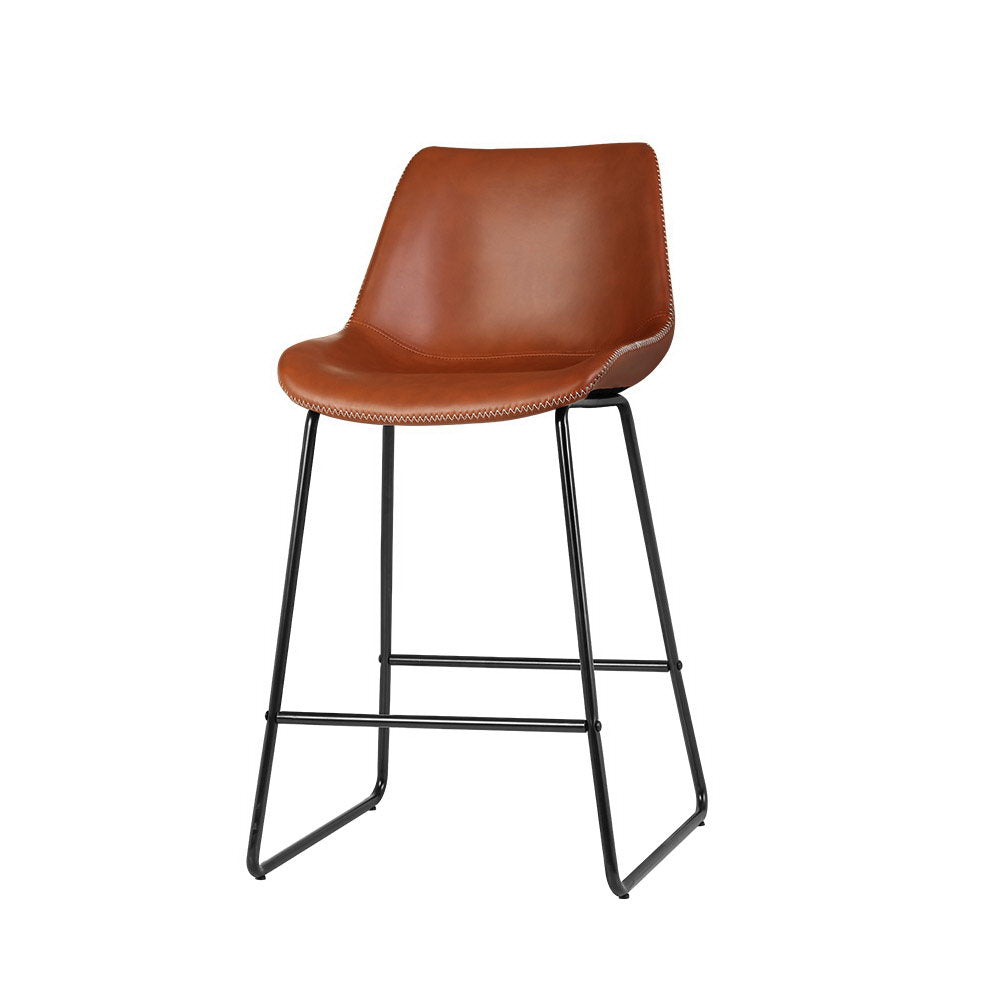 Artiss Set of 2 Bar Stools Kitchen Metal Bar Stool Dining Chairs PU Leather Brown