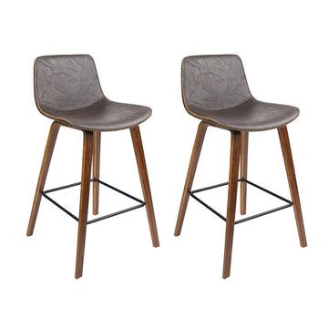 Artiss Set of 2 PU Leather Bar Stools Square Footrest - Wood and Brown