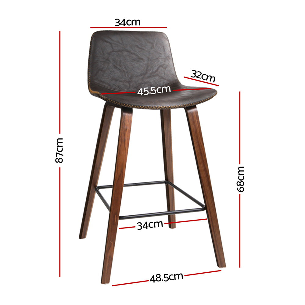 Artiss Set of 2 PU Leather Bar Stools Square Footrest - Wood and Brown
