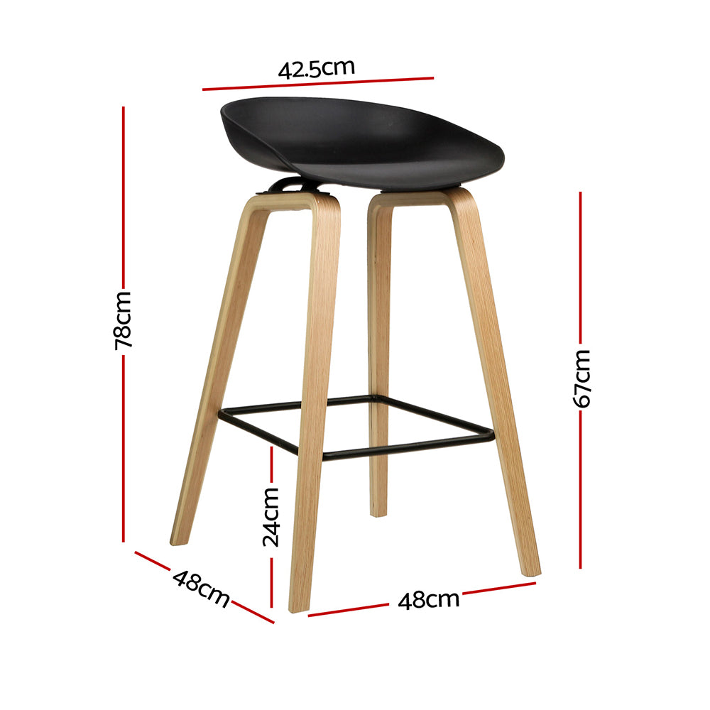 Artiss Set of 2 Wooden Square Footrest Bar Stools - Black