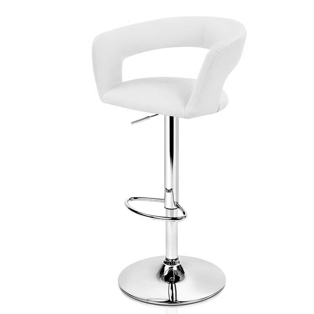 Artiss 2x Gas Lift Bar Stools Swivel Chairs Leather Chrome White