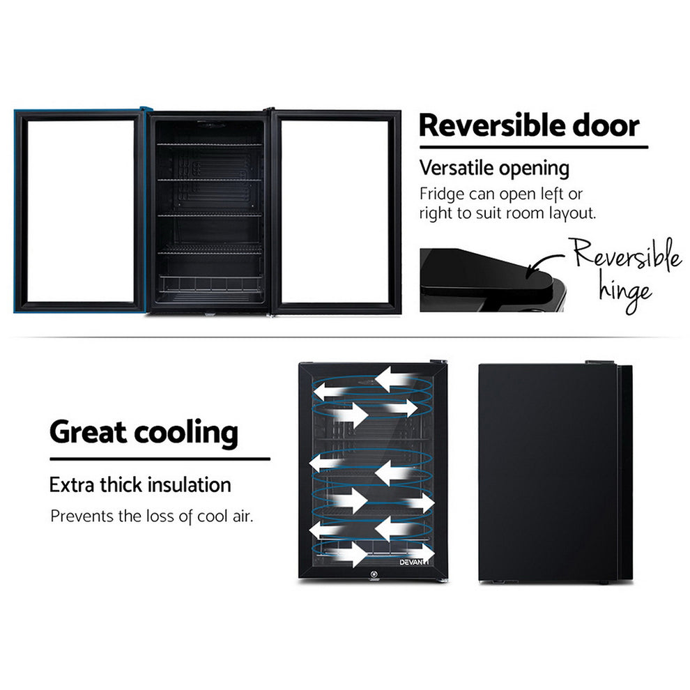 Devanti 115L Bar Fridge Glass Door Mini Freezer Fridges Countertop Bev