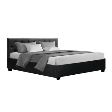 Artiss Ware Bed Frame PU Leather Gas Lift Storage - Black King